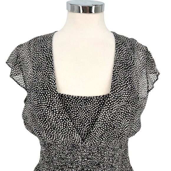 Ann Taylor Black White Polka Dot Silk Blend Smocked Peplum Top Size 6 - Picture 2 of 13
